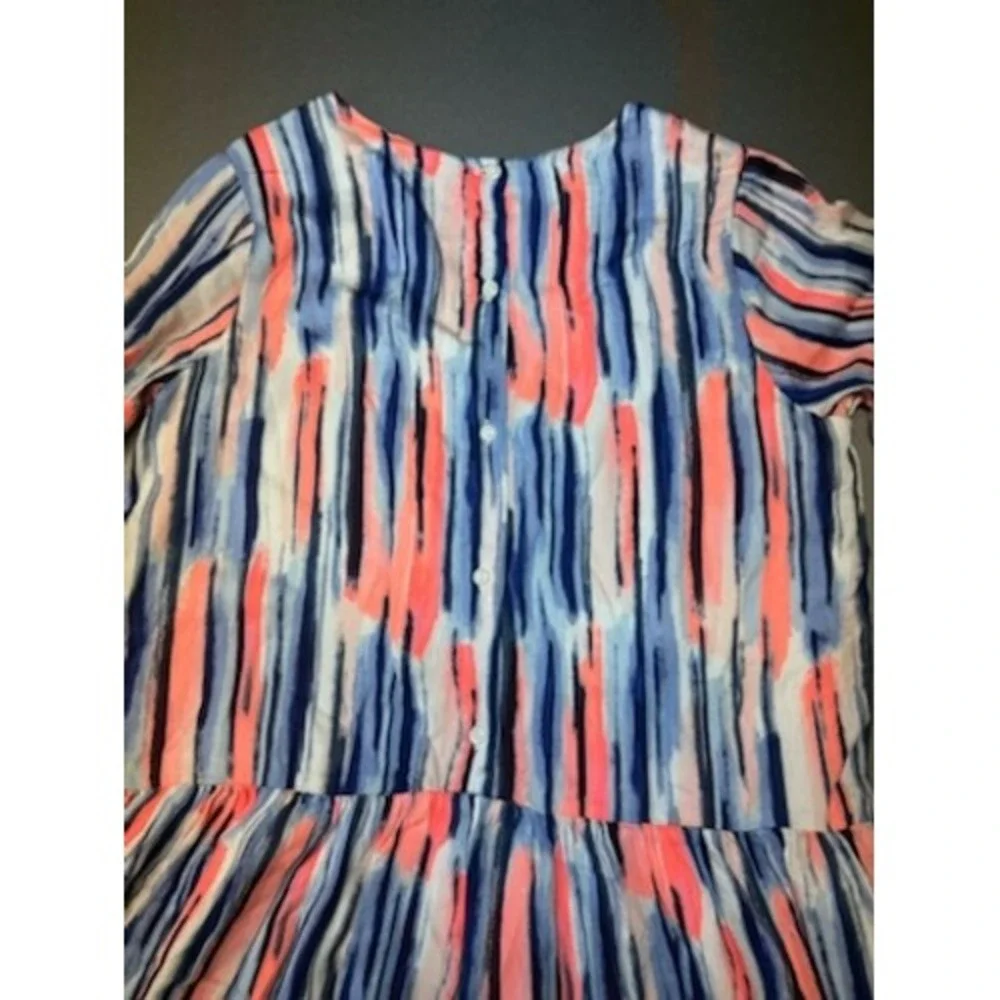 Gymboree Girls Size 14 Blue Coral Abstract Stripe Bell Sleeve Drop Waist Dress
